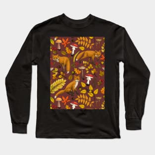 Autumn foxes on chocolate brown Long Sleeve T-Shirt